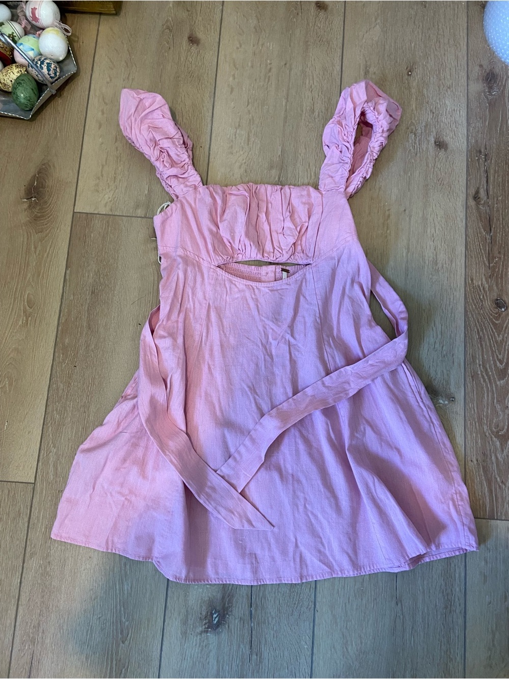 Free People Pink Ruffled Tie-Back Mini Dress SZ S